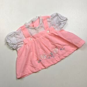 Vintage Swing Top Baby Girls Sz 3-6m Pink Turtledove 60/70s Embroidered